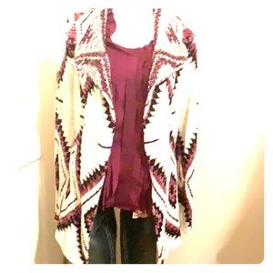 Ivory and Purple Aztec Print Cardigan